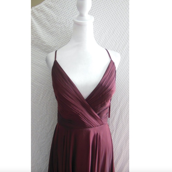 NWT LA FEMME Garnet CHIFFON Pleated Bodice HIGH Slit EVENING Dress BALL GOWN 6 - Picture 7 of 12